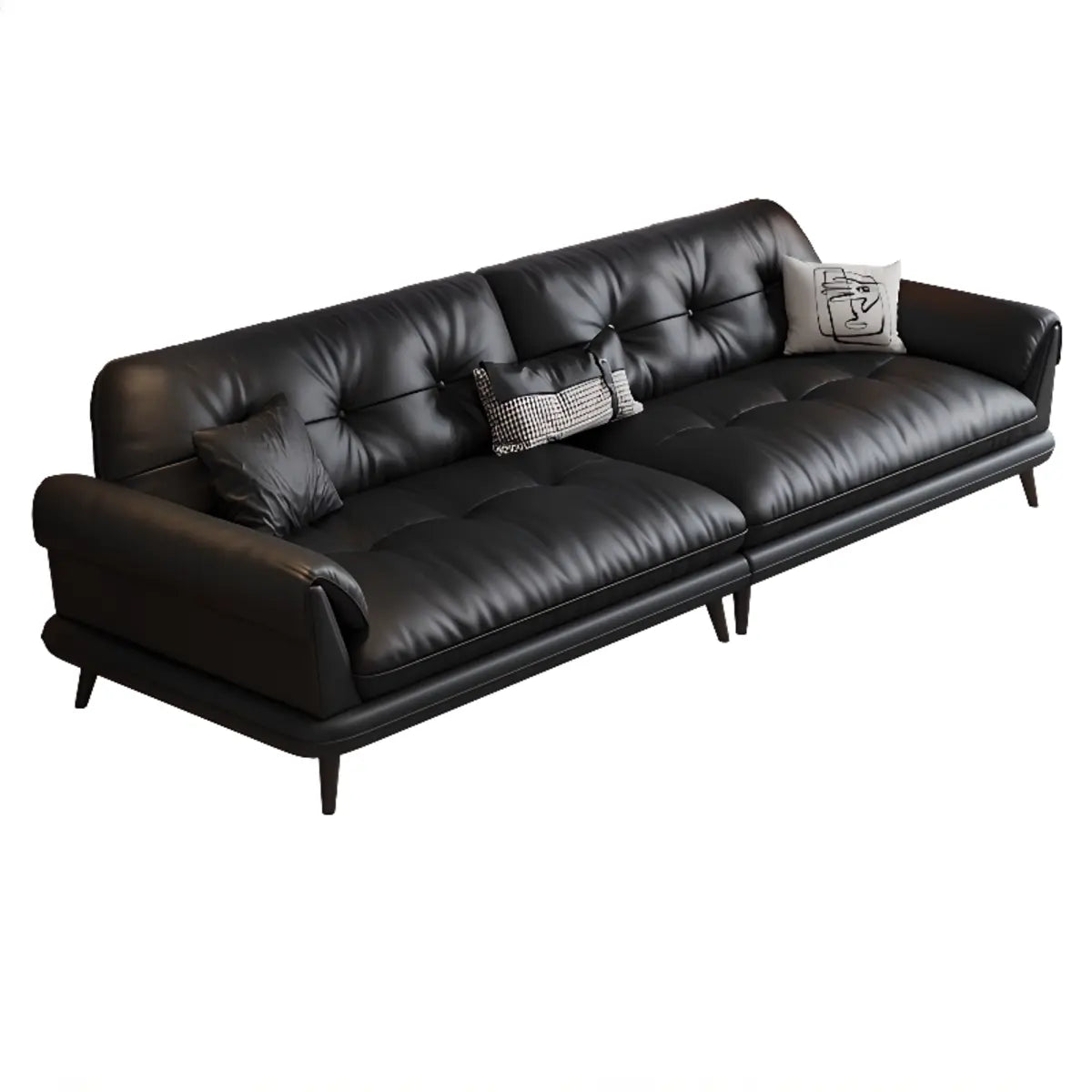 Black Interface Genuine Leather Tufted Back Sectional Image - 3