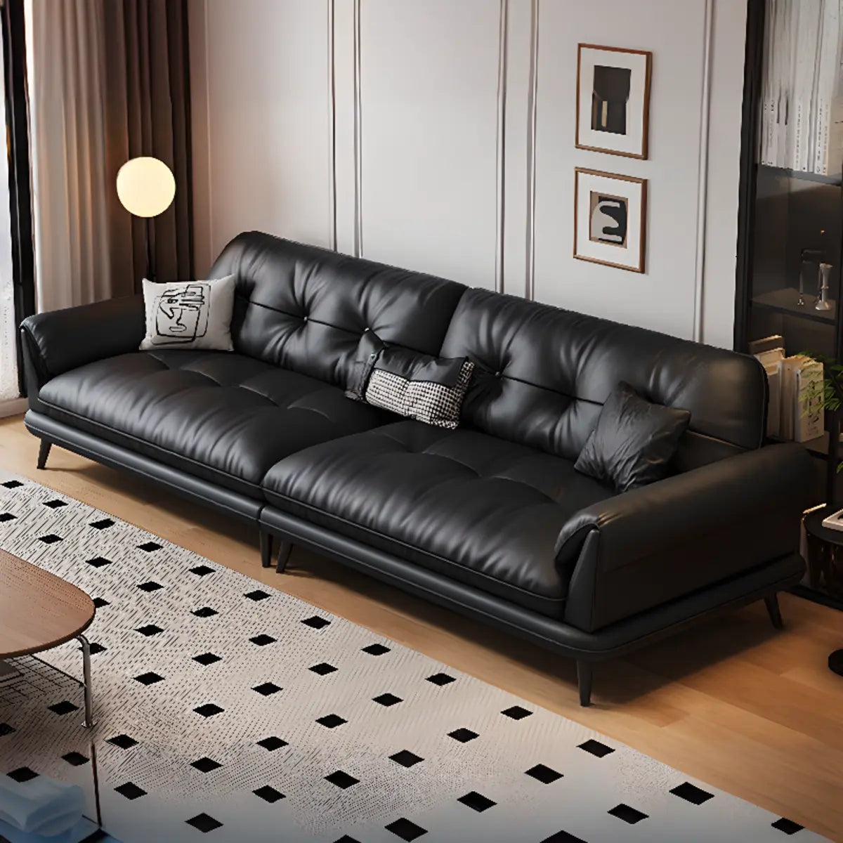 Black Interface Genuine Leather Tufted Back Sectional Image - 4