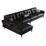 Black Interface Genuine Leather Tufted Back Sectional Image - 5