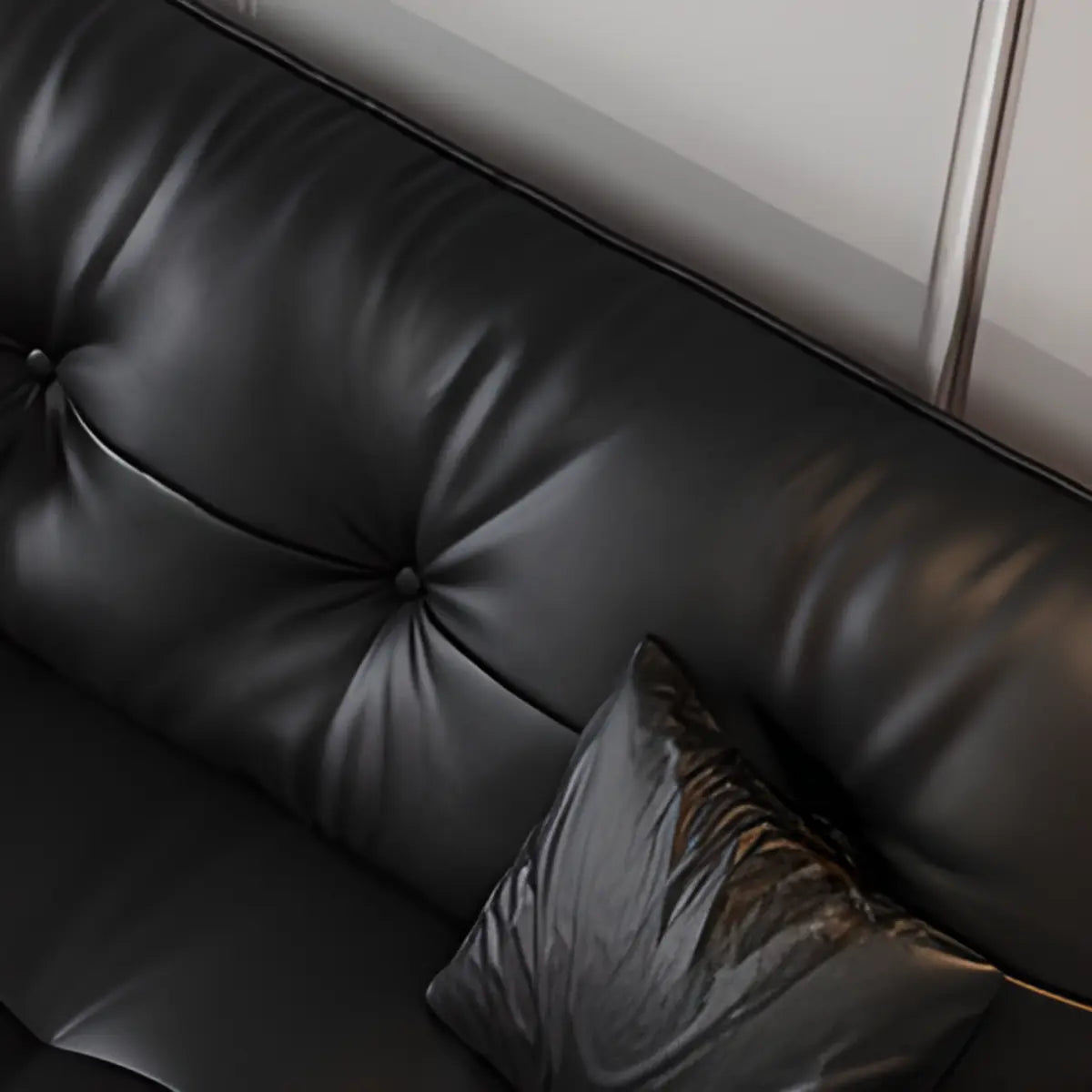 Black Interface Genuine Leather Tufted Back Sectional Image - 7