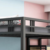 Black Iron Storage Loft Bed with Stairs and Guardrail Image - 10