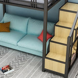 Black Iron Storage Loft Bed with Stairs and Guardrail Image - 11