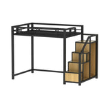 Black Iron Storage Loft Bed with Stairs and Guardrail Image - 3