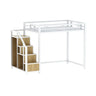 Black Iron Storage Loft Bed with Stairs and Guardrail Image - 5