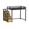 Black Iron Storage Loft Bed with Stairs and Guardrail Image - 7