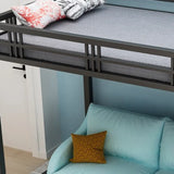 Black Iron Storage Loft Bed with Stairs and Guardrail Image - 9