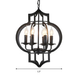 Black Lantern Metal Candle 4-Light Small Foyer Chandelier Image - 10