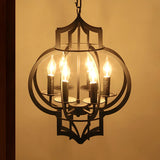 Black Lantern Metal Candle 4-Light Small Foyer Chandelier Image - 2