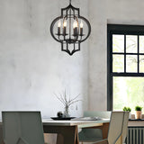 Black Lantern Metal Candle 4-Light Small Foyer Chandelier Image - 3