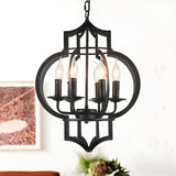 Black Lantern Metal Candle 4-Light Small Foyer Chandelier Image - 4