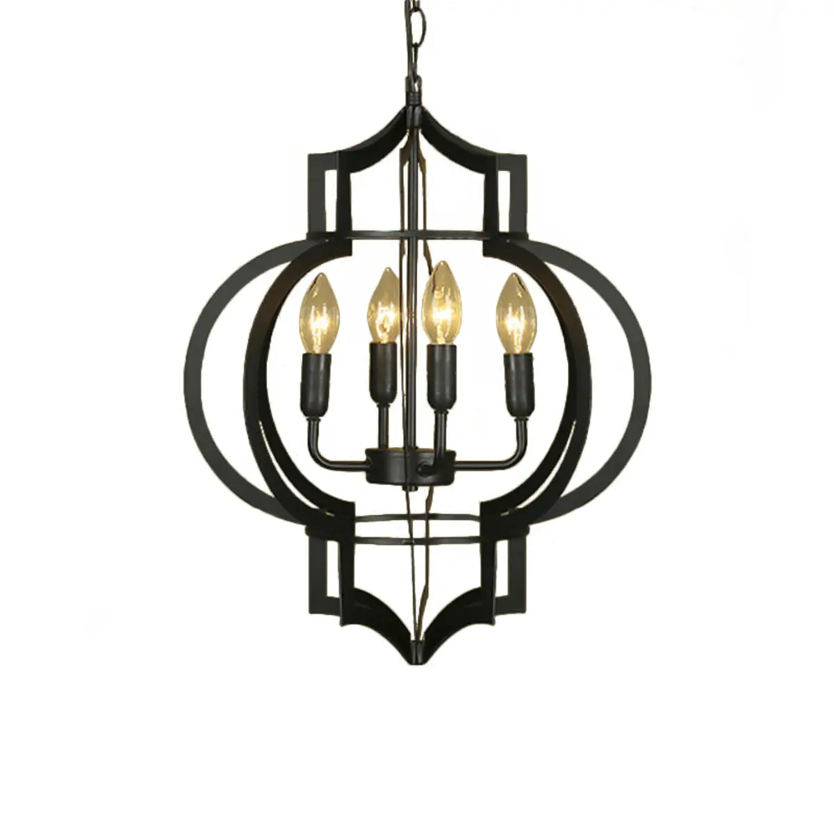 Black Lantern Metal Candle 4-Light Small Foyer Chandelier Image - 8