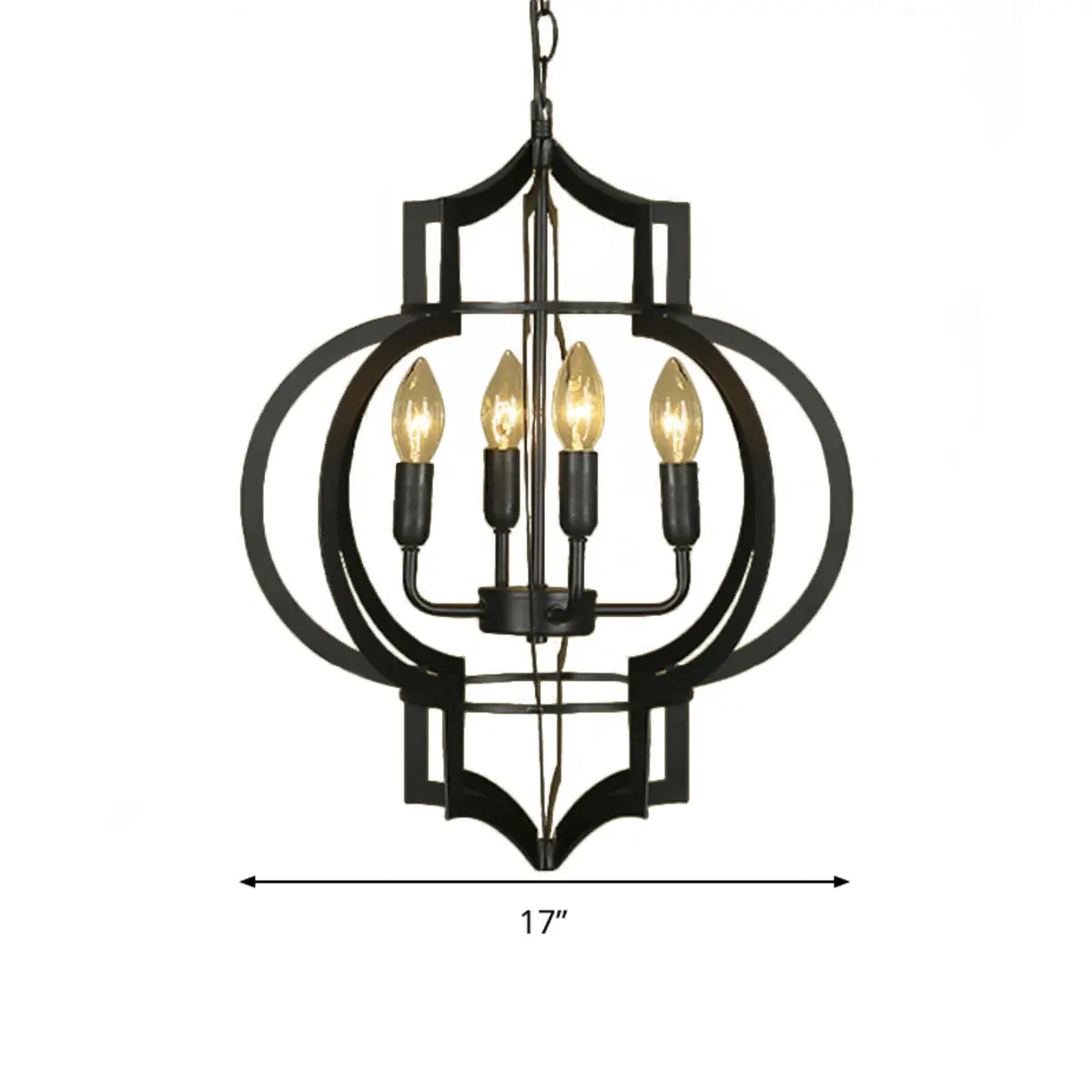 Black Lantern Metal Candle 4-Light Small Foyer Chandelier 