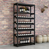 Black Large Industrial Metal Floor Shelves Wine Rack Image - 2