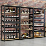 Black Large Industrial Metal Floor Shelves Wine Rack Image - 6