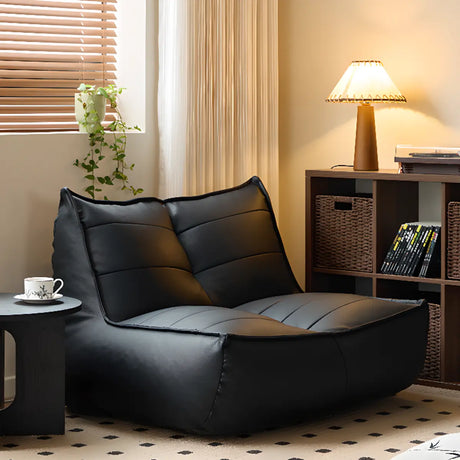 Black Large Lounge Faux Leather Armless Bean Bag Chair Image - 1