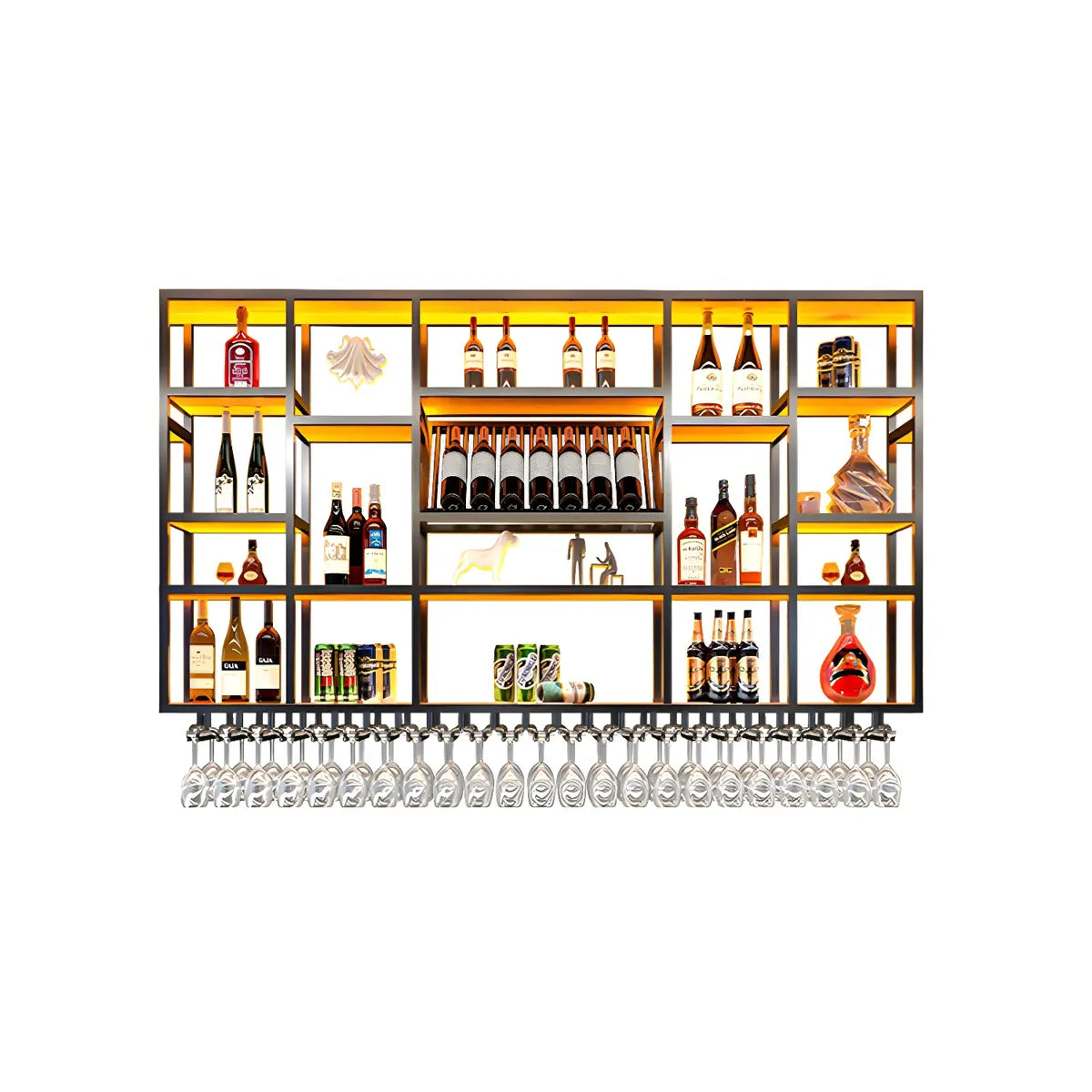 Black Large Modern Metal Bar Floating Wall Wine Rack Image - 13