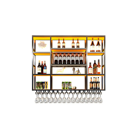 Black Large Modern Metal Bar Floating Wall Wine Rack Image - 2