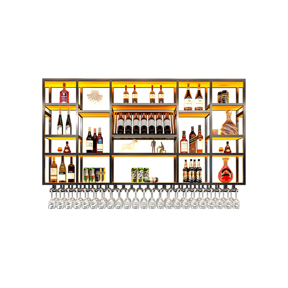 Black Large Modern Metal Bar Floating Wall Wine Rack Image - 22