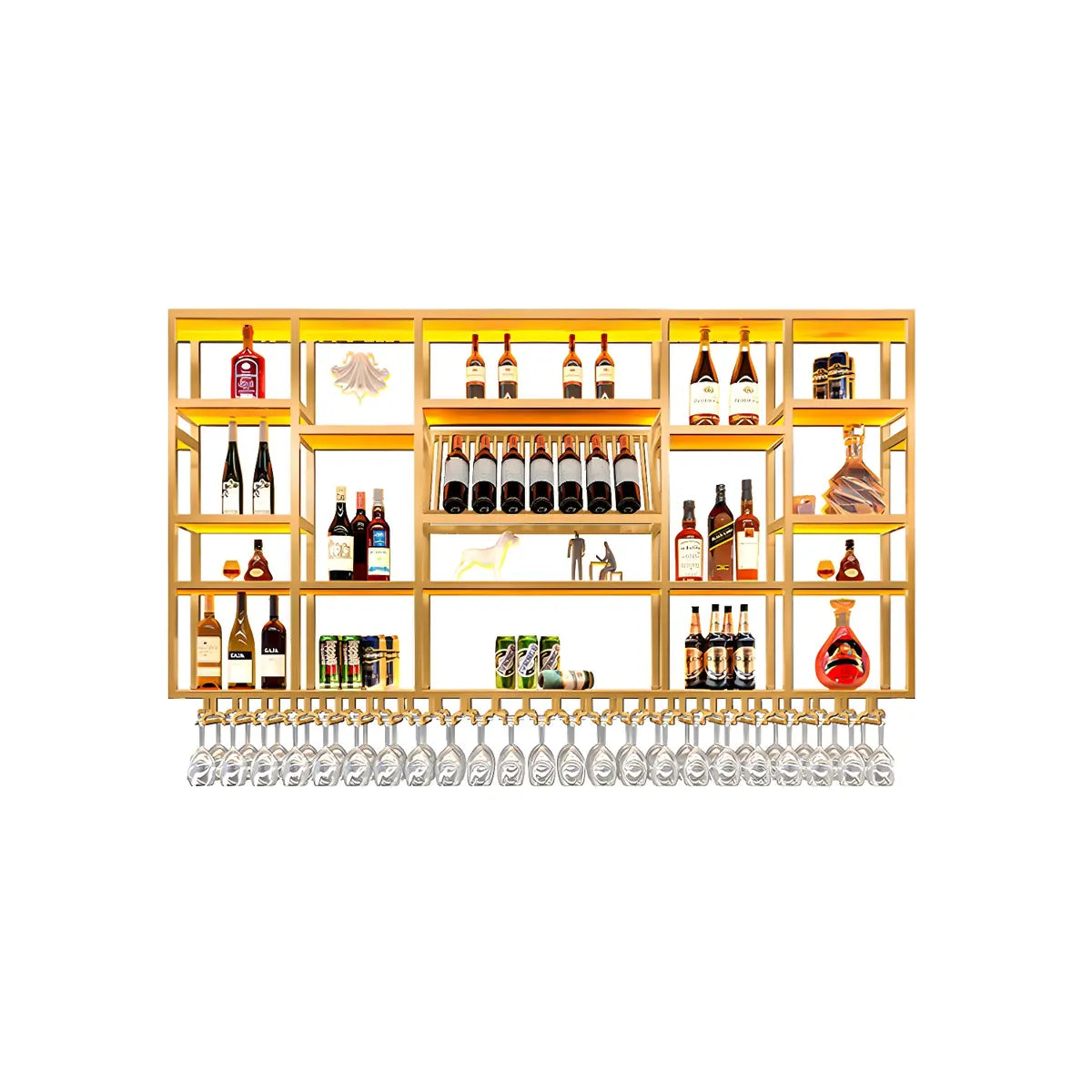 Black Large Modern Metal Bar Floating Wall Wine Rack Image - 25