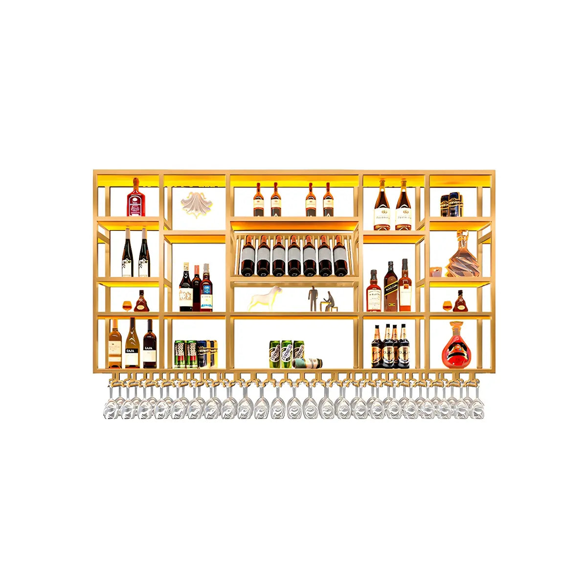 Black Large Modern Metal Bar Floating Wall Wine Rack Image - 31