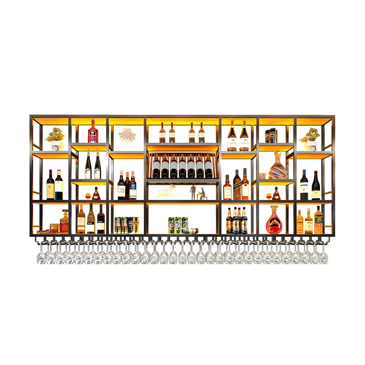 Black Large Modern Metal Bar Floating Wall Wine Rack Image - 34