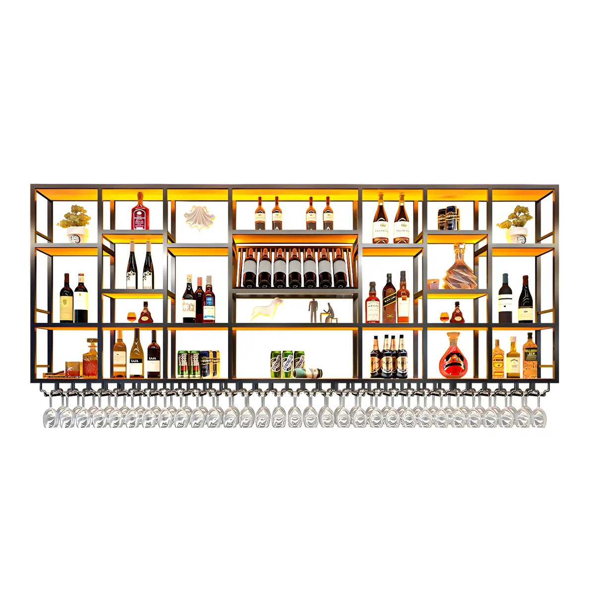 Black Large Modern Metal Bar Floating Wall Wine Rack Image - 40