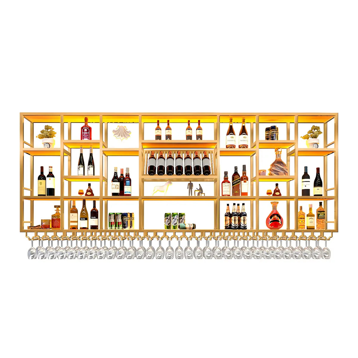 Black Large Modern Metal Bar Floating Wall Wine Rack Image - 43