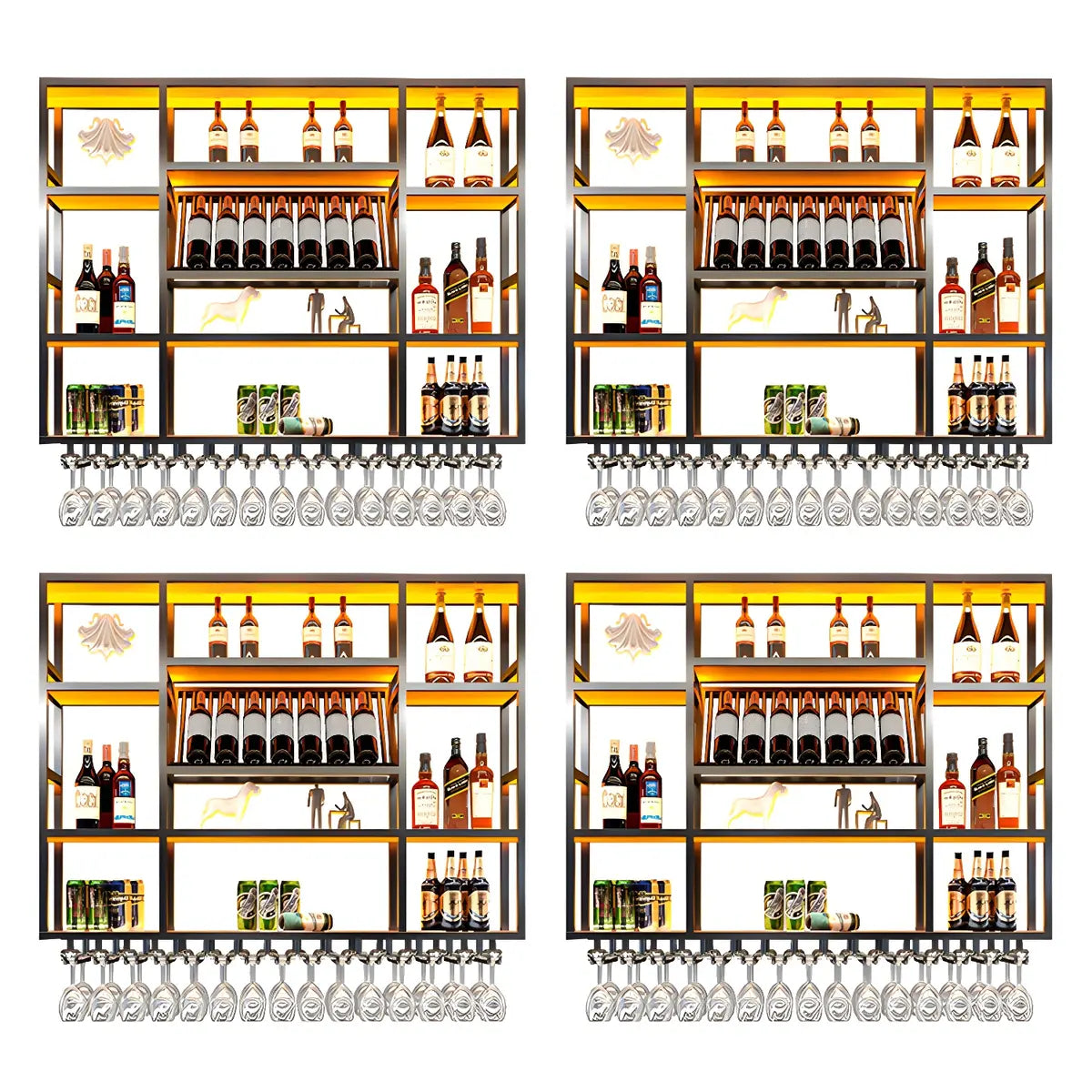 Black Large Modern Metal Bar Floating Wall Wine Rack Image - 6