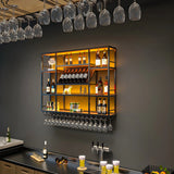 Black Large Modern Metal Bar Floating Wall Wine Rack Image - 8