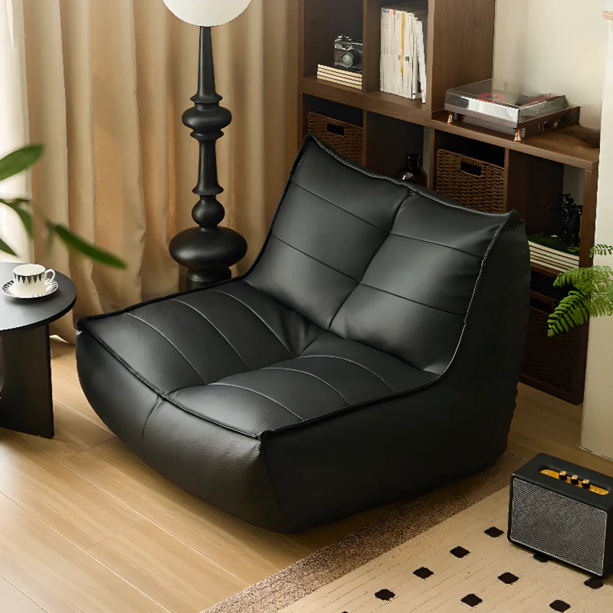 Black Large Rectangle Leather Relaxation Bean Bag Chair Image - 1