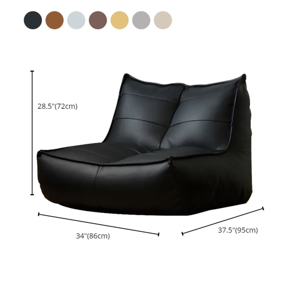 Black Large Rectangle Leather Relaxation Bean Bag Chair 