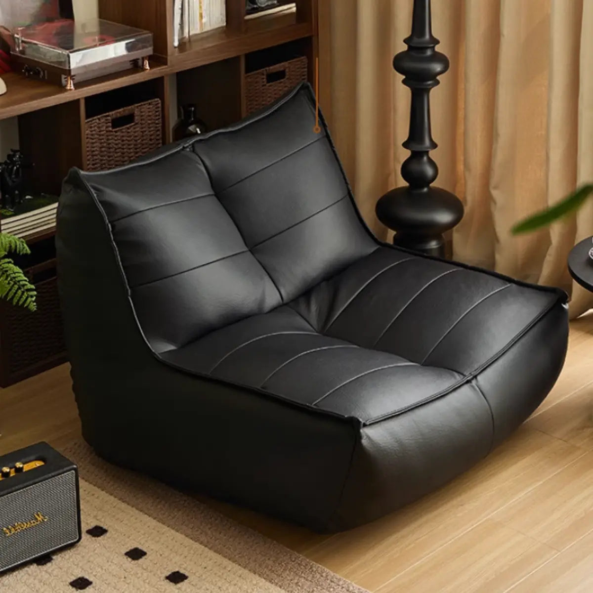 Black Large Rectangle Leather Relaxation Bean Bag Chair Image - 4