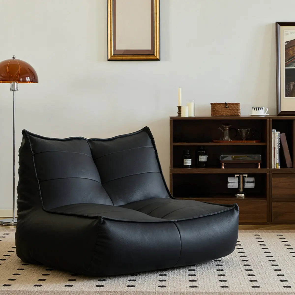 Black Large Rectangle Leather Relaxation Bean Bag Chair Image - 5