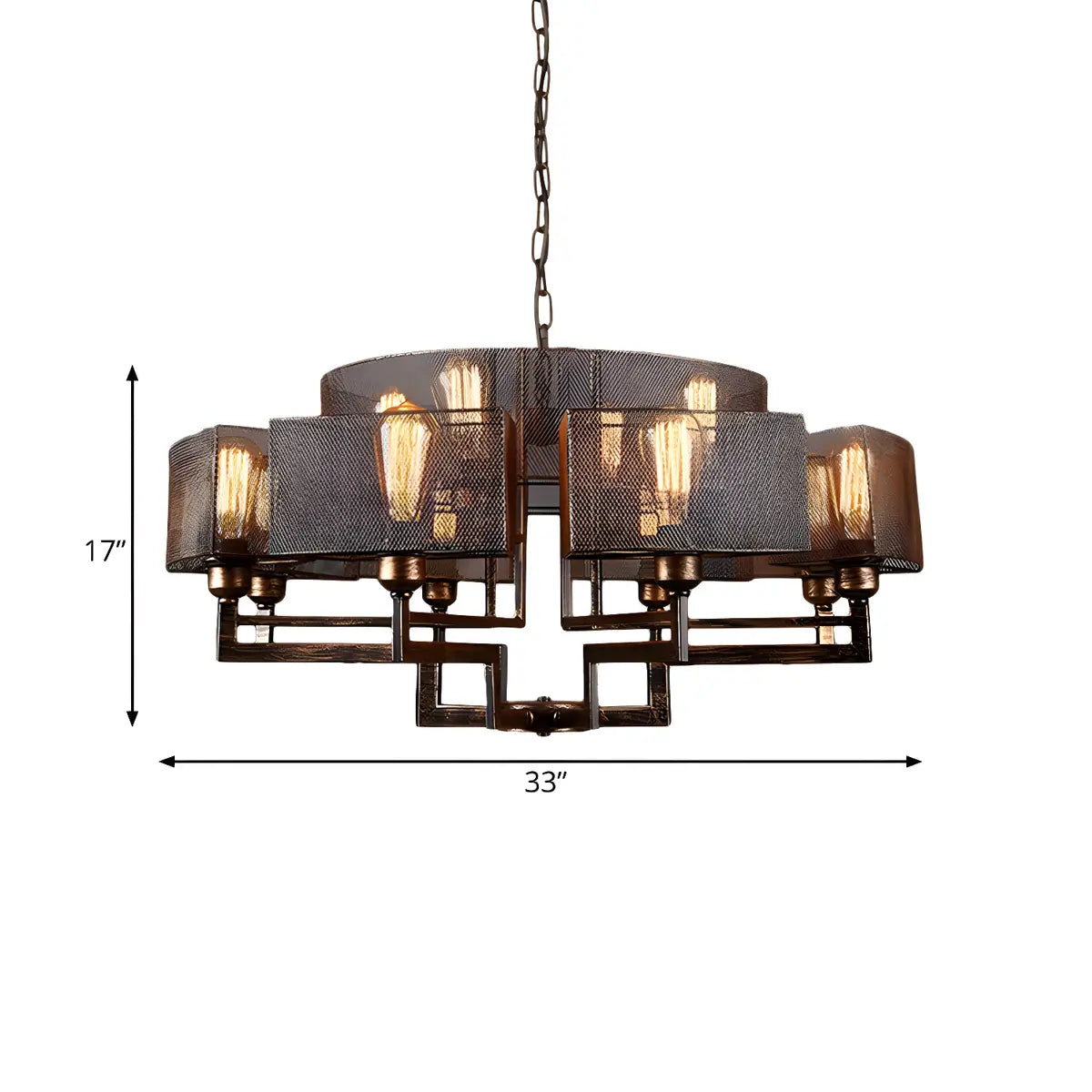 Black Large Rust Mesh Geometric Metal Edison Bulb Chandelier 