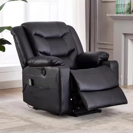 Black Leather Lumbar Support Swivel Lounge Recliner Image - 1