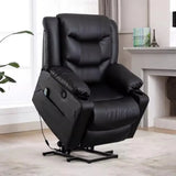 Black Leather Lumbar Support Swivel Lounge Recliner Image - 2