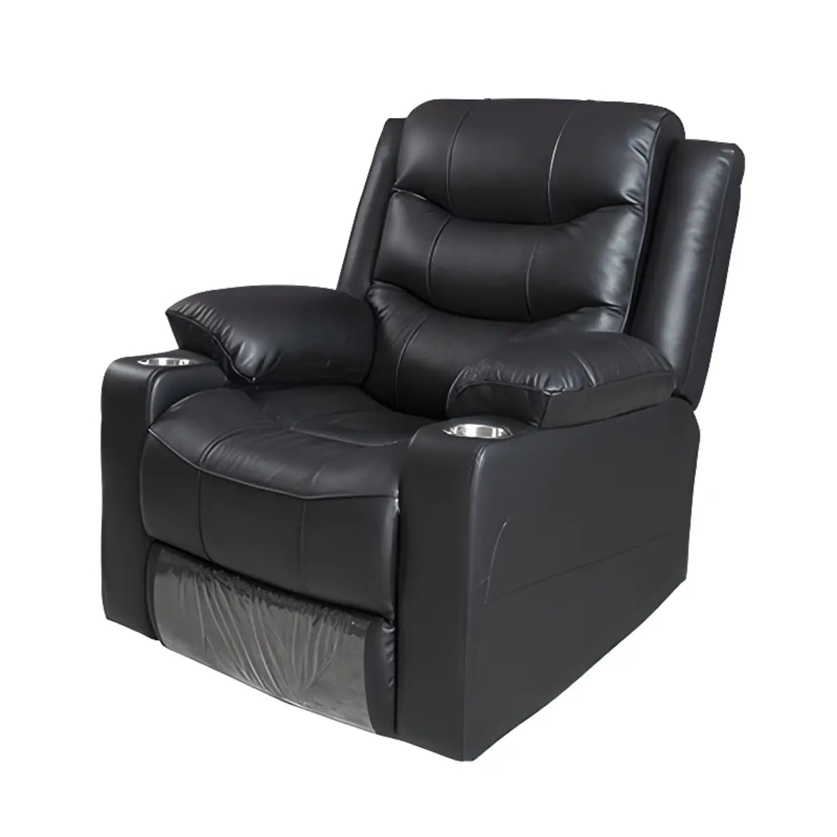 Black Leather Lumbar Support Swivel Lounge Recliner Image - 5