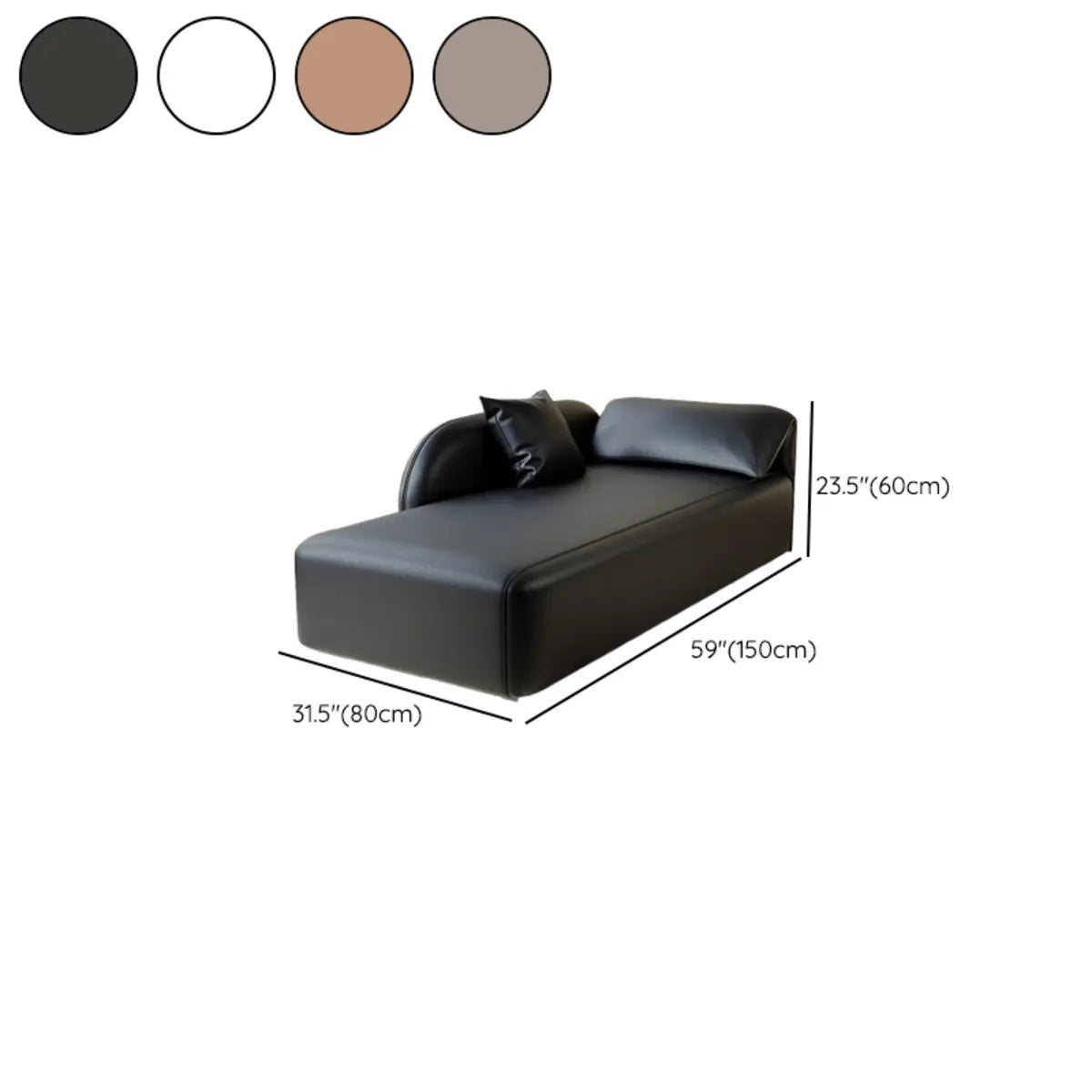 Black Leather Modern Reclining Chaise Lounge with Pillow 