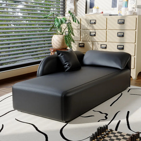 Black Leather Modern Reclining Chaise Lounge with Pillow Image - 2