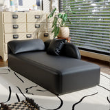 Black Leather Modern Reclining Chaise Lounge with Pillow Image - 3