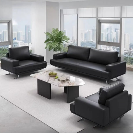 Black Leather Office Reception Sofa Set	with Legs Image - 1