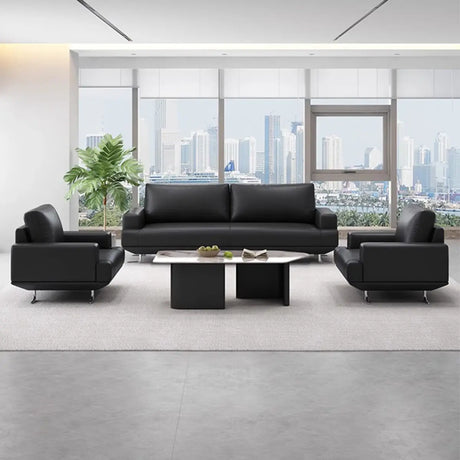 Black Leather Office Reception Sofa Set	with Legs Image - 2