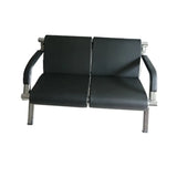 Black Leather Silver Metal Frame Three Seater Sofa Image - 6