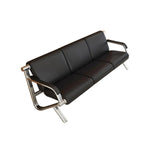 Black Leather Silver Metal Frame Three Seater Sofa Image - 7