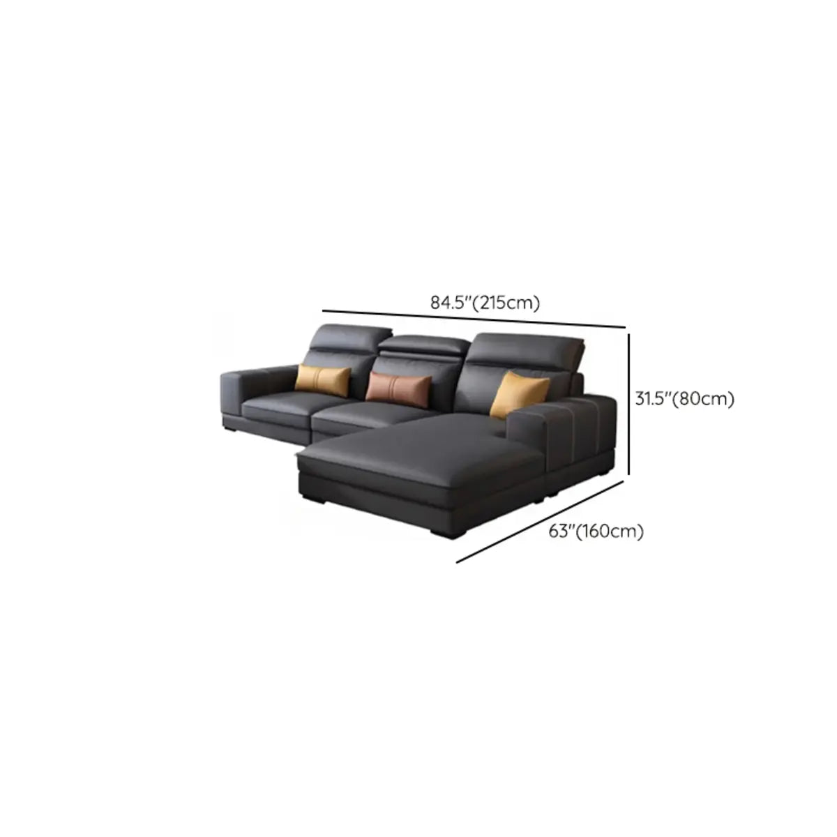 Black Leather Square Arm Cushion Back Sofa Chaise 