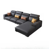 Black Leather Square Arm Cushion Back Sofa Chaise Image - 4