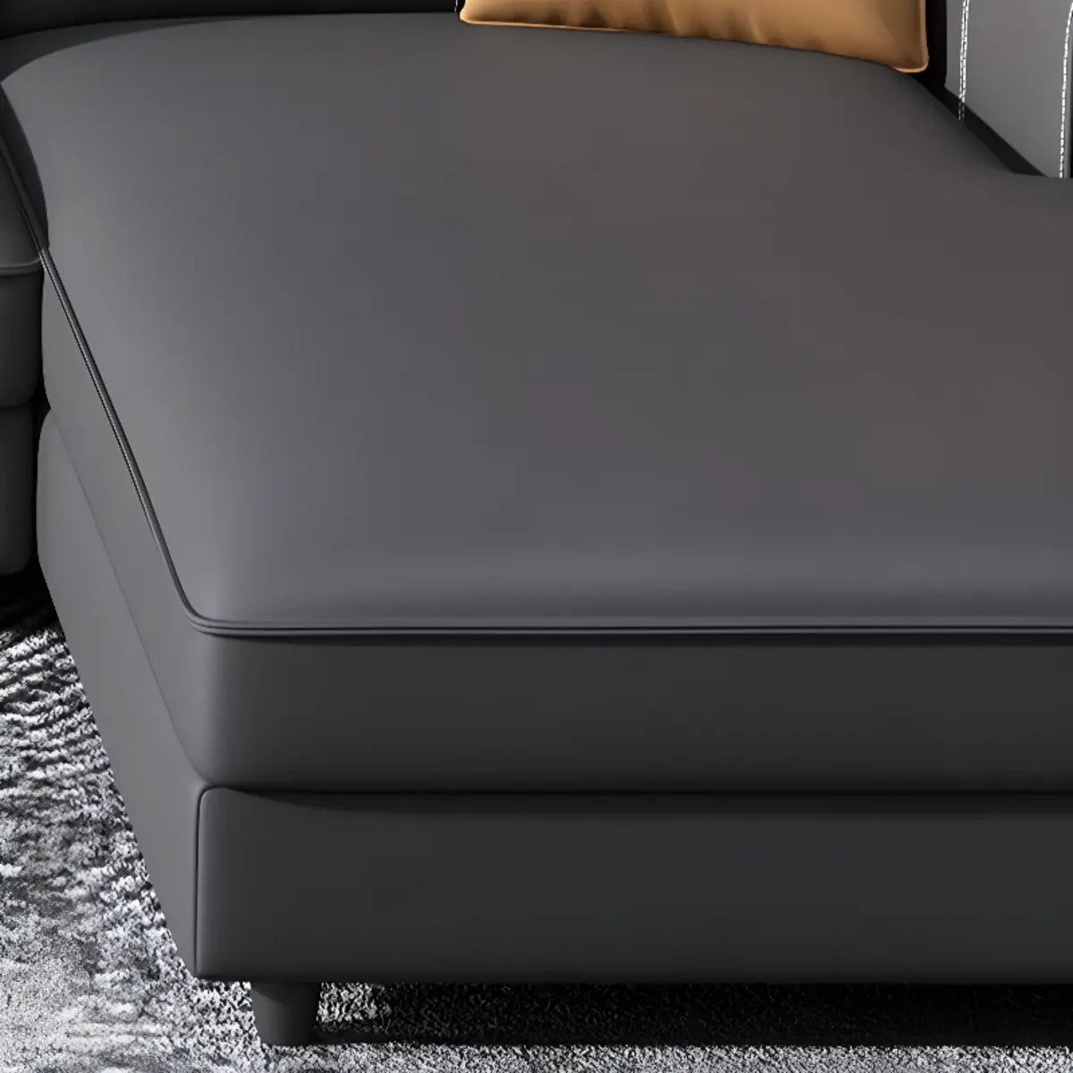 Black Leather Square Arm Cushion Back Sofa Chaise Image - 5