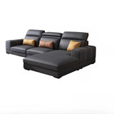 Black Leather Square Arm Cushion Back Sofa Chaise Image - 6