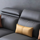 Black Leather Square Arm Cushion Back Sofa Chaise Image - 7