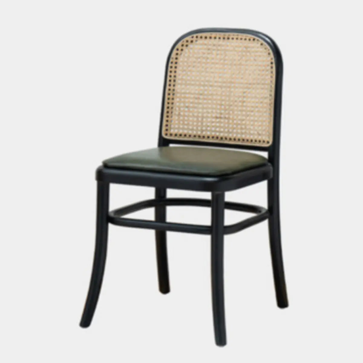 Black Leather Upholstered Seat Rattan Back Dining Chair Image - 6